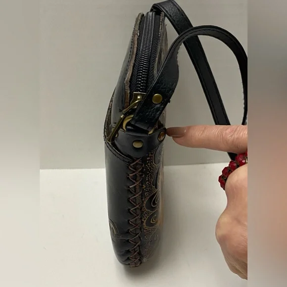 Blue Heart Owl Cross-body Purse Hand tooled Leather Multicolored - Picture 8 of 16